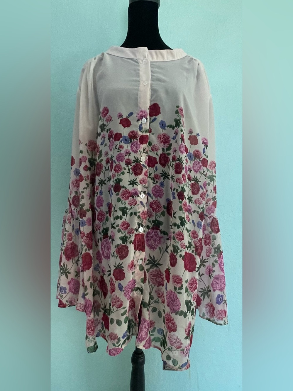 eshakti Soft Cream Floral Sheer Blouse